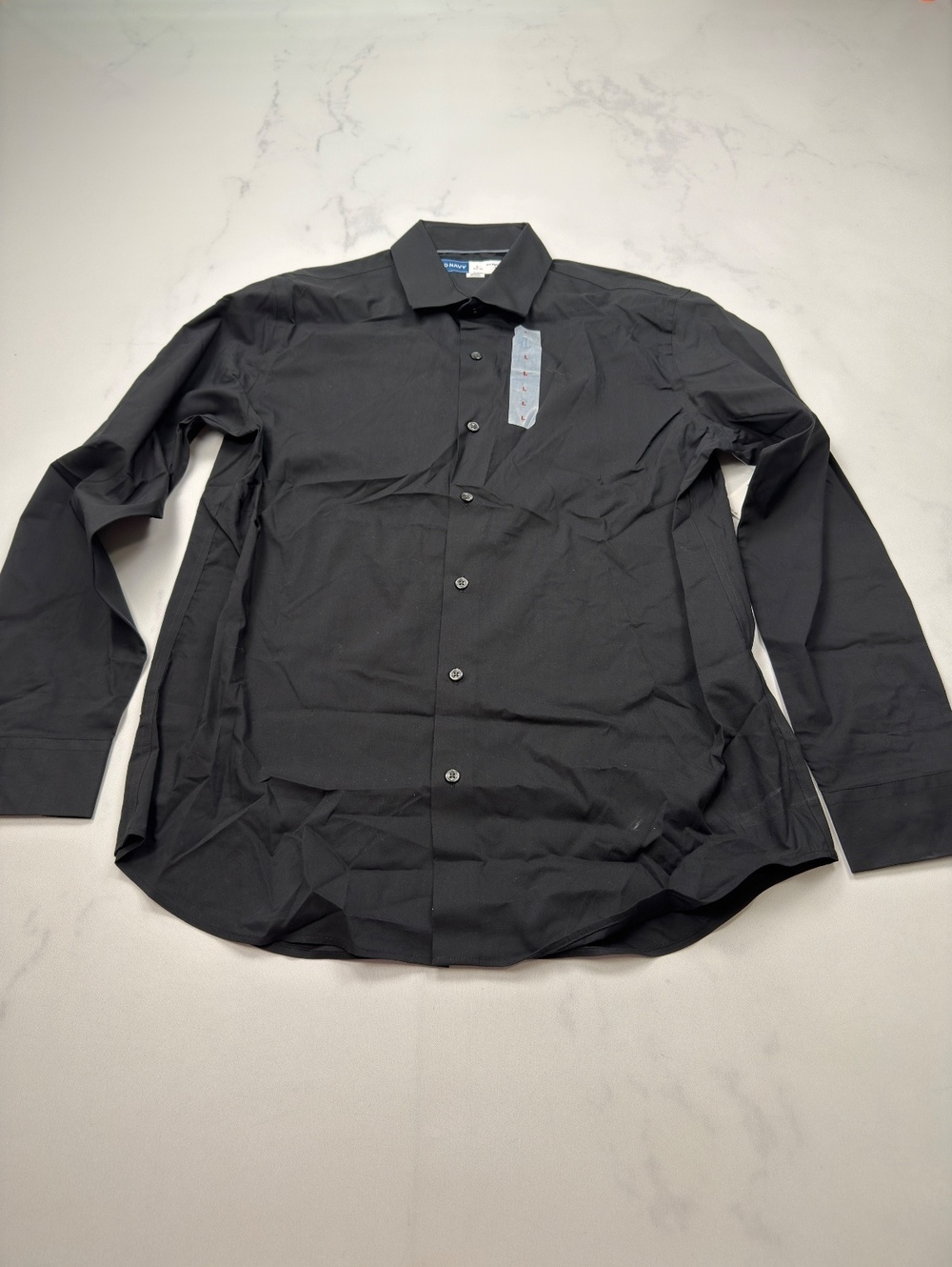 Old Navy Button-Up Shirt Black 2010s Minimalist Fitted - Mens L